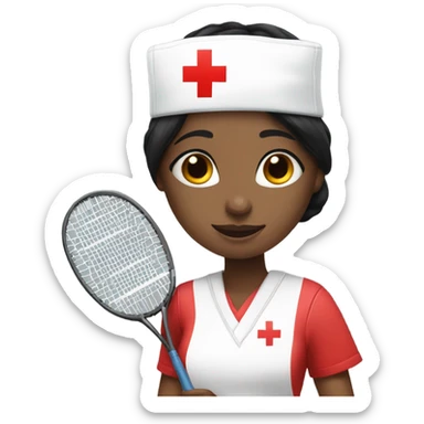 short black hair female nurse with white skin coloe red cross sign hat playing badminton sticker