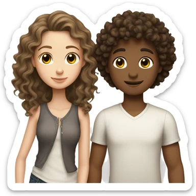 Love between a white brunette girl and a tan curly haired boy sticker
