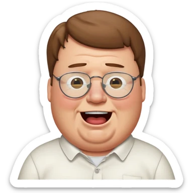 peter griffin with glasses as a laughing crying emoji in Midjourney style with a white shirt sticker