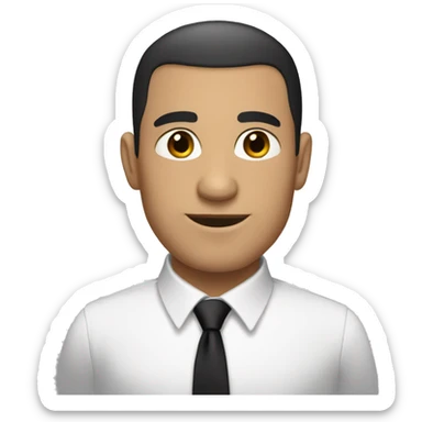 White man with dark hair buzzcut, wearing black suit and tie with white dress shirt  sticker