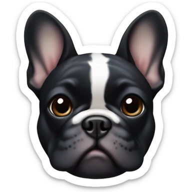 fluffy black french bulldog with small white patch on chest and paws with tan accents sticker