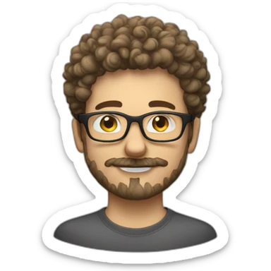 young caucasian curly hair goatee, glasses and mustache sticker
