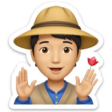 asian man in asian hat blowing a kiss sticker