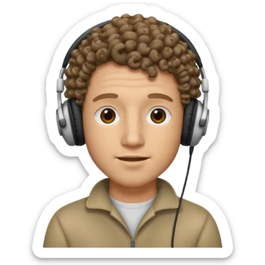 curly hair man wearing headphones no microphone sticker