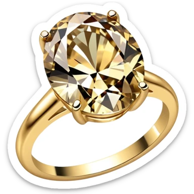 a gold diamond ring, plain band and large oval diamond stone sticker