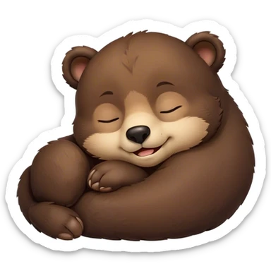 Meme-Worthy Cute Sleeping bear cub Portrait Emoji, Head resting peacefully with a contented smile, showcasing a massive, robust build and a luxuriously soft dark brown fur, eyes shut in a serene, restful nap, Simplified yet hilariously adorable features, highly detailed, glowing with a soft, drowsy light, high shine, relaxed and utterly lovable, stylized with an air of playful laziness, bright and heartwarming, soft glowing outline, capturing the essence of a comically sleepy bear cub, so meme-worthy it feels like it could instantly become the next viral sensation of adorable slumber! sticker