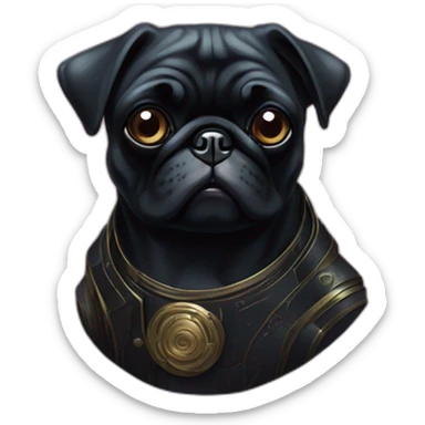 A cyberpunk black pug in Art Nouveau style during 1910 sticker