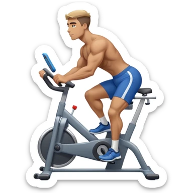 buff guy blue shorts grey stationary bike sticker