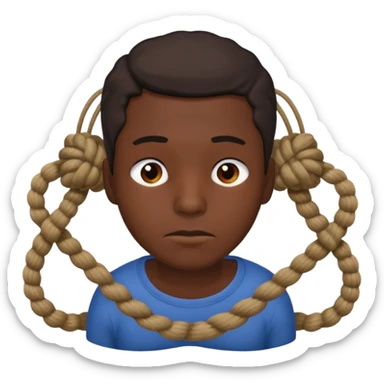 A man suffocating himself with a rope sticker