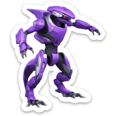 a XLR8-Genesect-Raptor-Fakémon—hybrid with a futuristic visor-helmet full body sticker