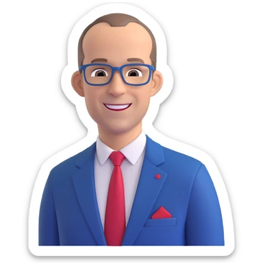 highly detailed realistic 3d illustration of Greg Sankey, the SEC commissioner, smiling, facing forward, from the waist up, wearing a blue suit and a red tie sticker