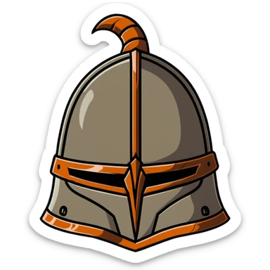 Historical medieval helmet with light rust patterns and aged appearance sticker