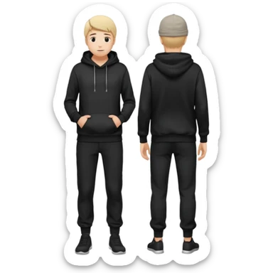 fullbody Mysterious shy caucasian man in black hoodie on head, hands in pockets and black pants rear backview sticker