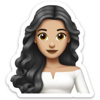 White bride with long black hair and brown eyes with light pink peonies in hair white skin sticker