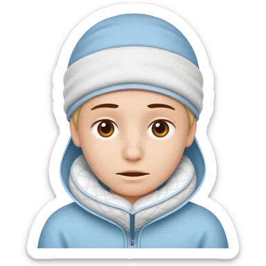 A person with headaches and a cold pad on the head sticker