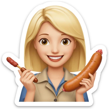 Naked blonde with both hands holding weiner sticker