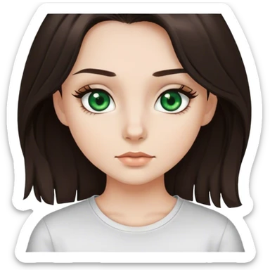 white girl with dark green eyes, lashes and dark brown hair in shirt  sticker