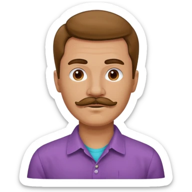 mustached man with hair till the neck and colored shirt sticker