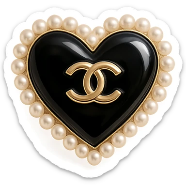  only the elegant heart with pearls and gold Chanel logo, glossy, pastel colors, realistic style, with no background. black pink,  sticker