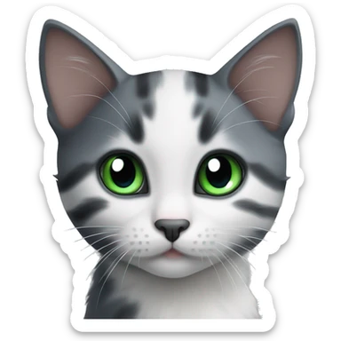 Grey and white kitten with blue eyes and a black kitten with green eyes  sticker
