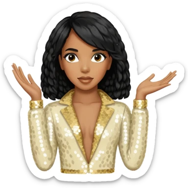 Kelly Rowland from Destiny's Child with black hair, cream sequin outfit sticker