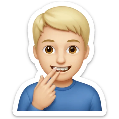 Emoji gêne et content qui mort un seule ongle Et on voit un peu ses dents plus flatter  sticker