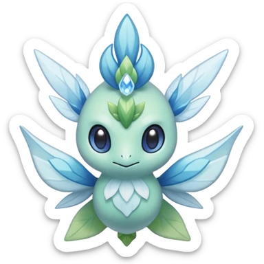 elemental icy floral ethereal glacial Axew-Rufflet-Brionne-Celebi-Pokémon-Fakémon-hybrid-creature sticker