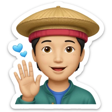 asian man in asian hat blowing a kiss sticker