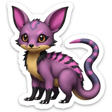 Rare exotic cute epic aesthetic gothic colorful Salandit-Noibat-Eevee-Civet-species-Fakemon-hybrid-creature, with markings, full body sticker