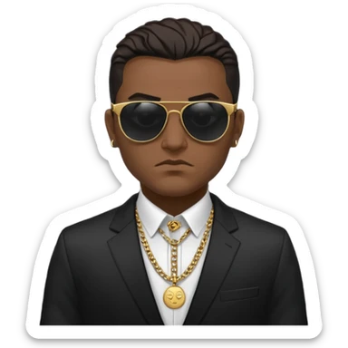 emoji with Albanian mafia theme, character wearing black suit, sunglasses, gold chain, intimidating attitude sticker