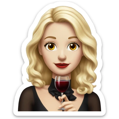 Blonde White girl in black Elegant dress with red wine, ULTRA HYPER REALISTIC sticker