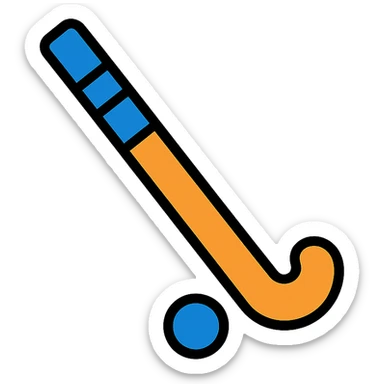 a simple orange field hockey stick with royal blue details, flat illustration sticker