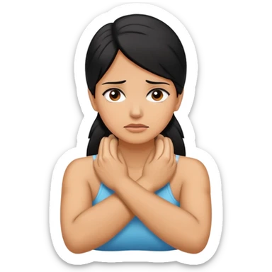 women with tan skin color and black hair arms crossed hands holding neck stressed sticker