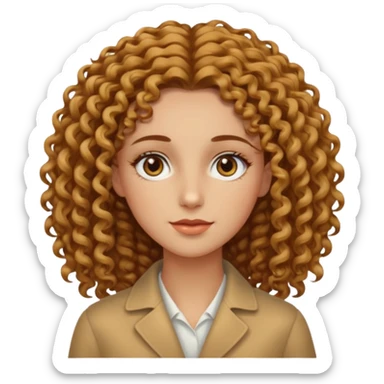 Can you create a woman with curly hair, but not too voluminous, with a wheat-colored complexion, hazel eyes, long and well-defined facial features, and tall? sticker