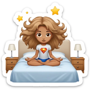 A girl their hair is floating and they have superpowers and they are sitting on their bed sticker