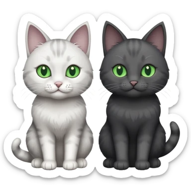 2 different coloured grey cats including one dark grey and white cat and one completely solid dark grey cat with green eyes and only white paws sticker