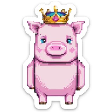 minecraft pig full body pink blocky animal with square head wearing a crown sticker