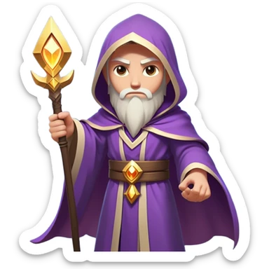 Clash of Clans aesthetic friendly Mage Portrait Emoji, With an enigmatic, slender build draped in flowing mystical robes adorned with arcane symbols, piercing eyes and a determined aura, his face rendered in a natural skin tone (not yellow), Simplified yet sharply defined features, highly detailed, glowing with a cool, otherworldly radiance, high shine, wise and resolute, stylized with an air of ancient sorcery, focused and mystical, soft glowing outline, capturing the essence of a powerful mage ready to unleash enchanted spells on epic adventures! sticker