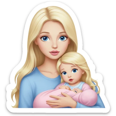 Blonde baddie with long hair Pretty makeup long lashes blue  eyes ,   light pink lips feeding baby sticker