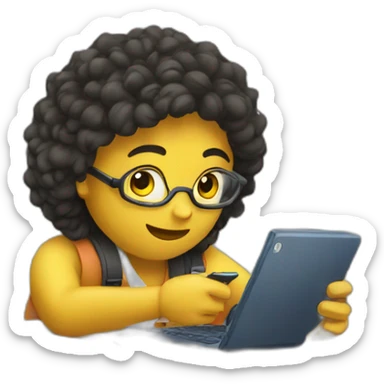 student working with a phone in class sticker