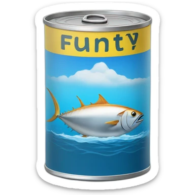 Realistic small can of tuna showing a blue sailling boat on a sea background sticker