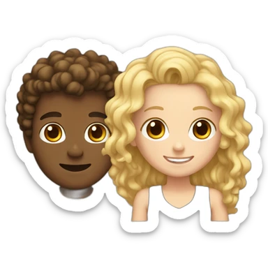 Couple, brown skin guy curly hair with a white girl blonde with teeth braces sticker