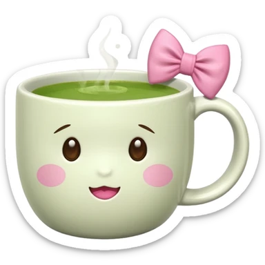 Make a cup of match tea in a mug with a bow on it sticker