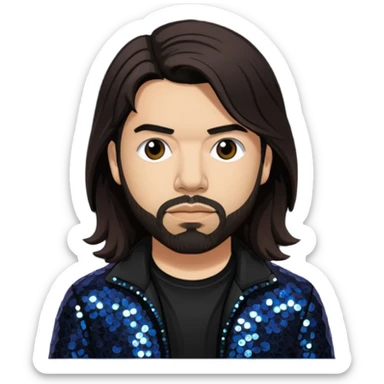 Stephen Carpenter from Deftones with long dark brown hair, light skin, black sequin outfit sticker