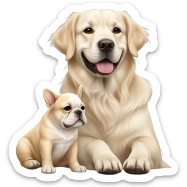 english cream golden retriever and a french bulldog as best friends sticker