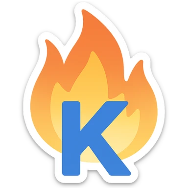 bold full color letter 'K' with dramatic flames around it expressing frustration sticker