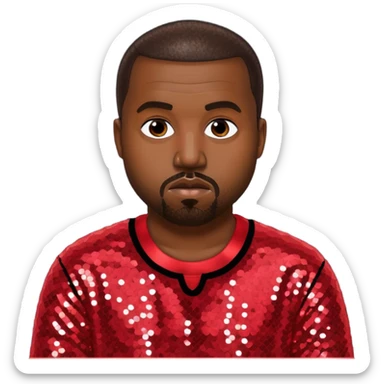 Kanye West with dark brown hair, red sequin outfit sticker