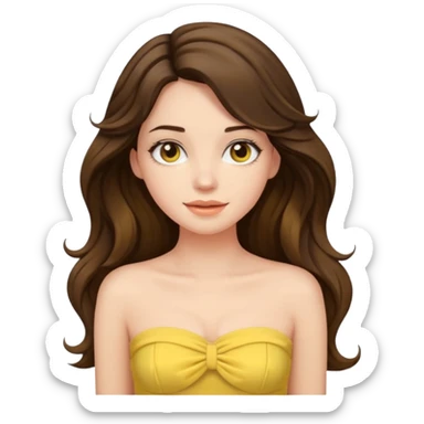 brunette girl with long wave hair and wear a yellow pastel strapless top sticker