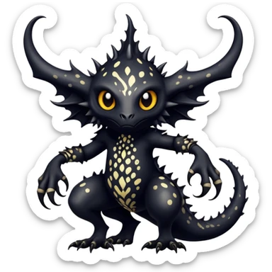 a dark gothic edgy vernid-fionbri-creature with splash patterns full body sticker