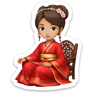 Beautiful girl wearing red Hanfu wedding dress sitting sticker